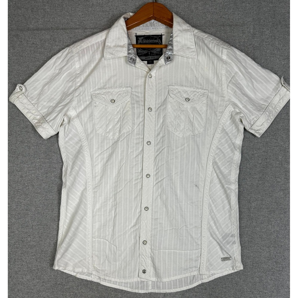 Buckle Black Label Button Up Shirt Mens Large White Slim Fit